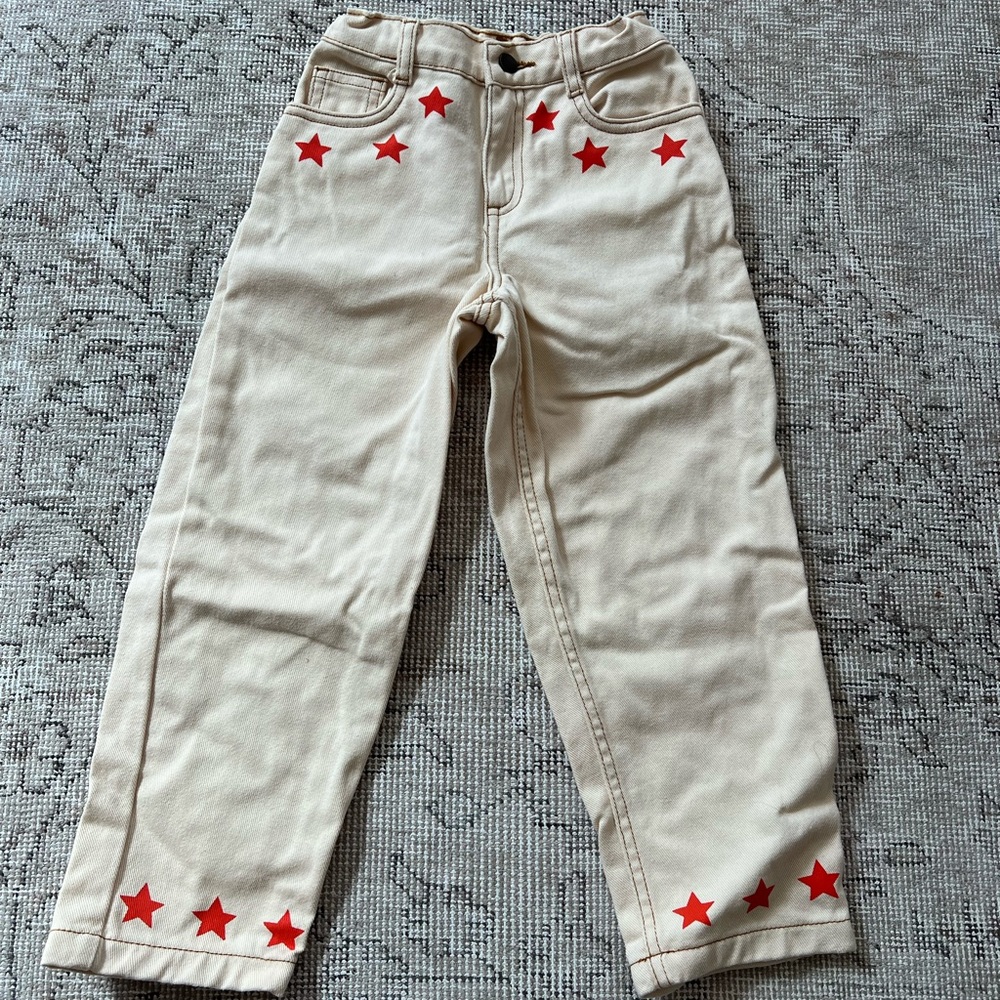 Tiny Cottons Cream Jeans with Red Star Embroidery